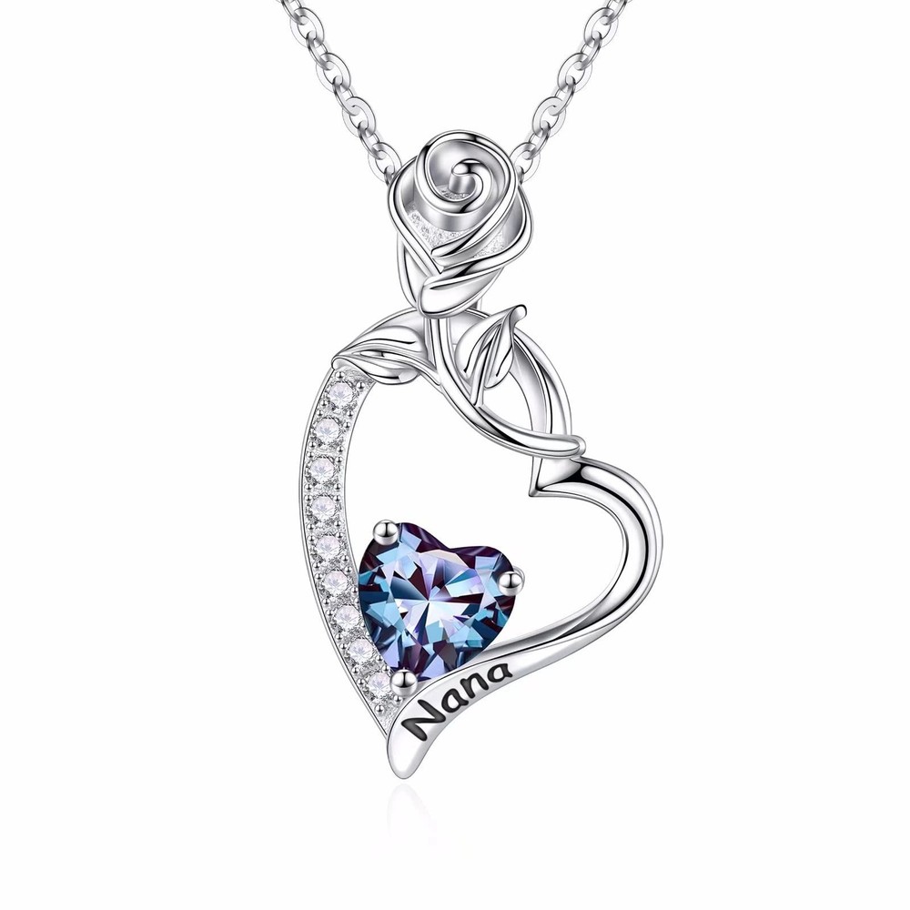 Nana Mothers Day Gifts, 925 Sterling Silver Rose Love Heart Pendant Neckalce ...