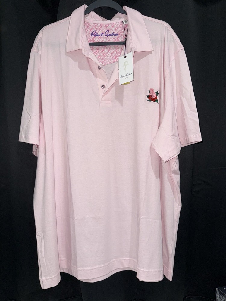 Robert Graham Shirt Men Size 4XL Big Bright Pink Polo Style NEW Soft Stretch