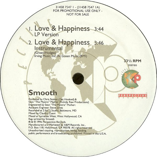 Smooth - Love  Happiness - Used Vinyl Record 12 - 51 - Promo - T16280A