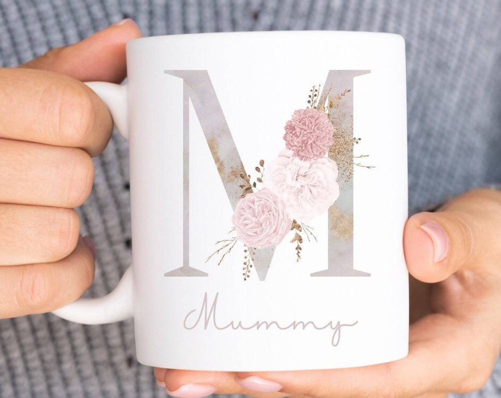 Personalised Floral Mug Teacher Gift Thank You Mug Initial Cup Bridesmaid
