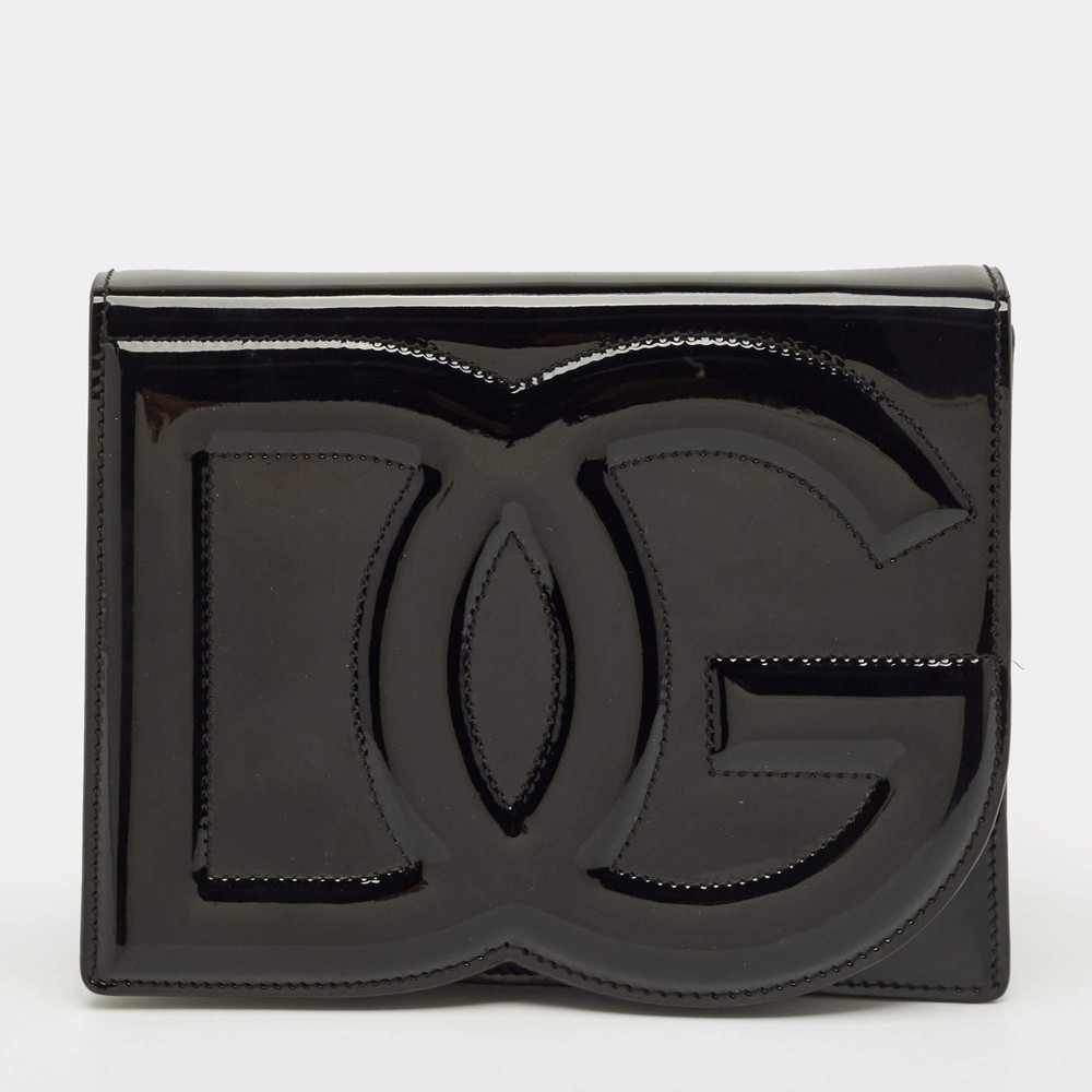Dolce Gabbana DG Logo Black Patent Leather Crossbody Bag