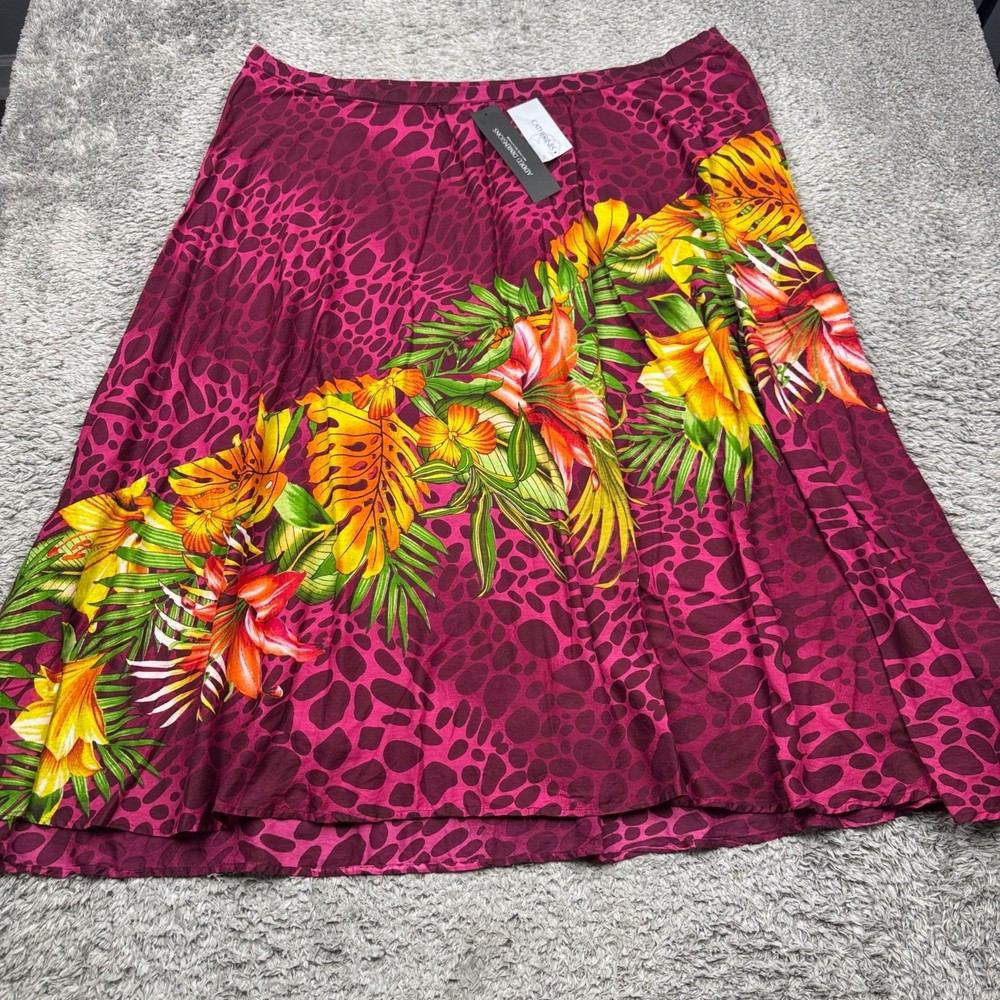 Catherines Skirt Women 1X 18/20 Pink Floral Animal Print Midi A-Line NWT