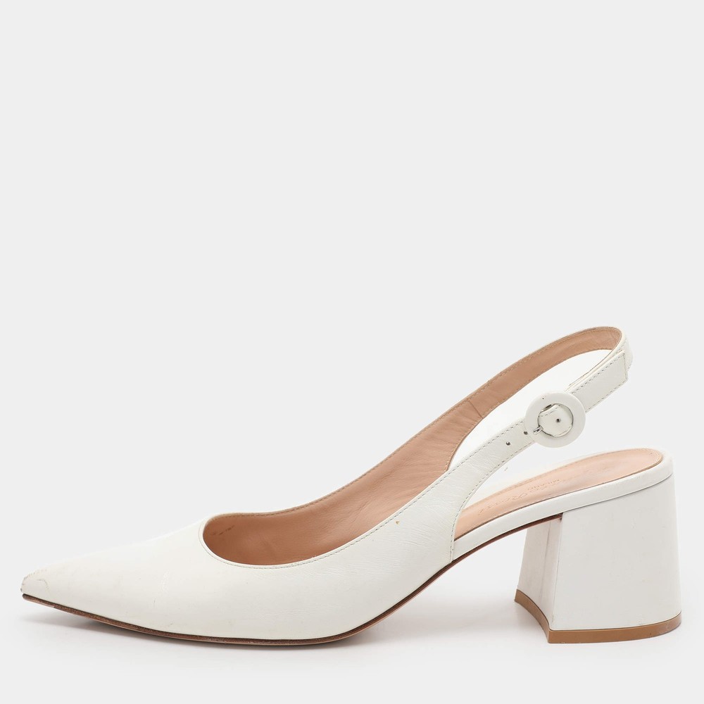 Gianvito Rossi White Leather Slingback Pumps Size 375