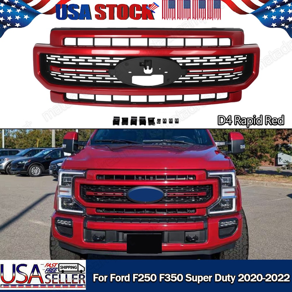 D4 RAPID RED FRONT BUMPER GRILLE FITS 2020-2022 FORD F-250 F250 F350 SUPER DUTY