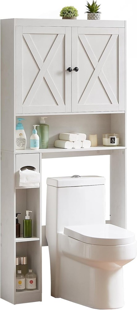Farmhouse Over-The-Toilet Storage Cabinet with 2 Barn Doors for Bathroom Organization  