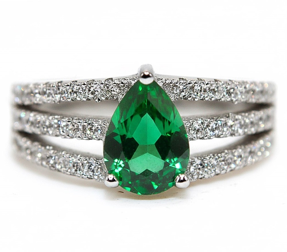 2CT Treated Emerald 925 Sterling Silver Ring Jewelry Sz 6 F8-1