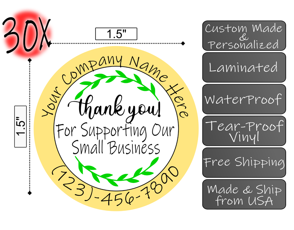 30 Pcs Custom/Personalized Thank You Waterproof Stickers Labels Decals Printing