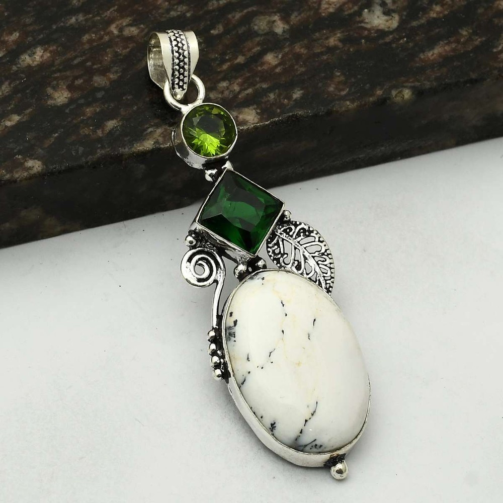 Dendrite Opal Peridot Gemstone Handmade Pendant Jewelry Wedding Gift  AP-11266