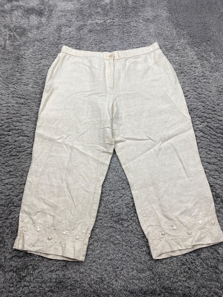 JM Collection Pants Women 14 Creamy Linen Wide Leg High Rise Capri Lagenlook Y2K