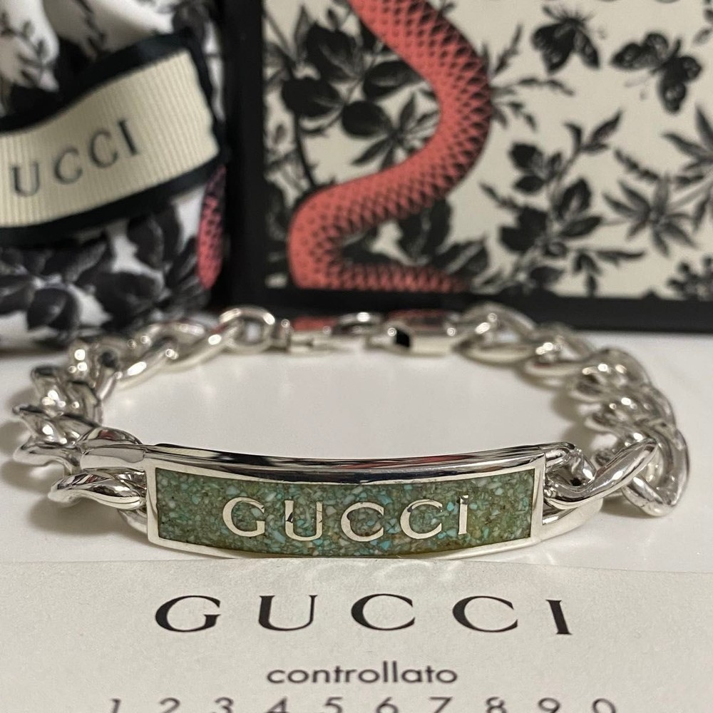GUCCI Enamel Golmet Chain Bracelet Engraved 16 Extreme Beauty