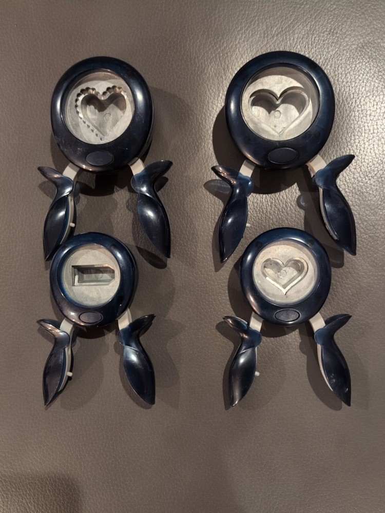 Lot - 3 Heart Fiskars & 1 Label Punch Paper Crafts Scrapbooking Card Making-used