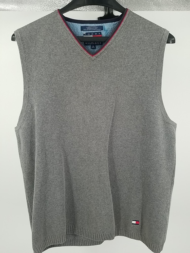 Tommy Hilfiger Mens Golf Vest Size Medium Gray Cotton Knit