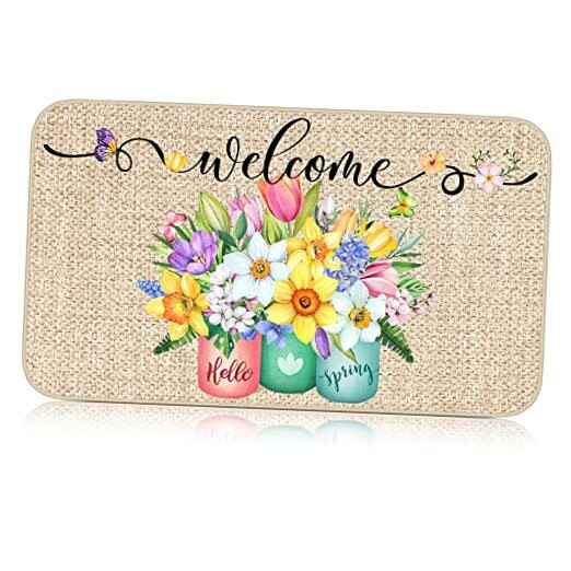 Colorful Spring Tulip Floral Welcome Mat for Your Door Entrance