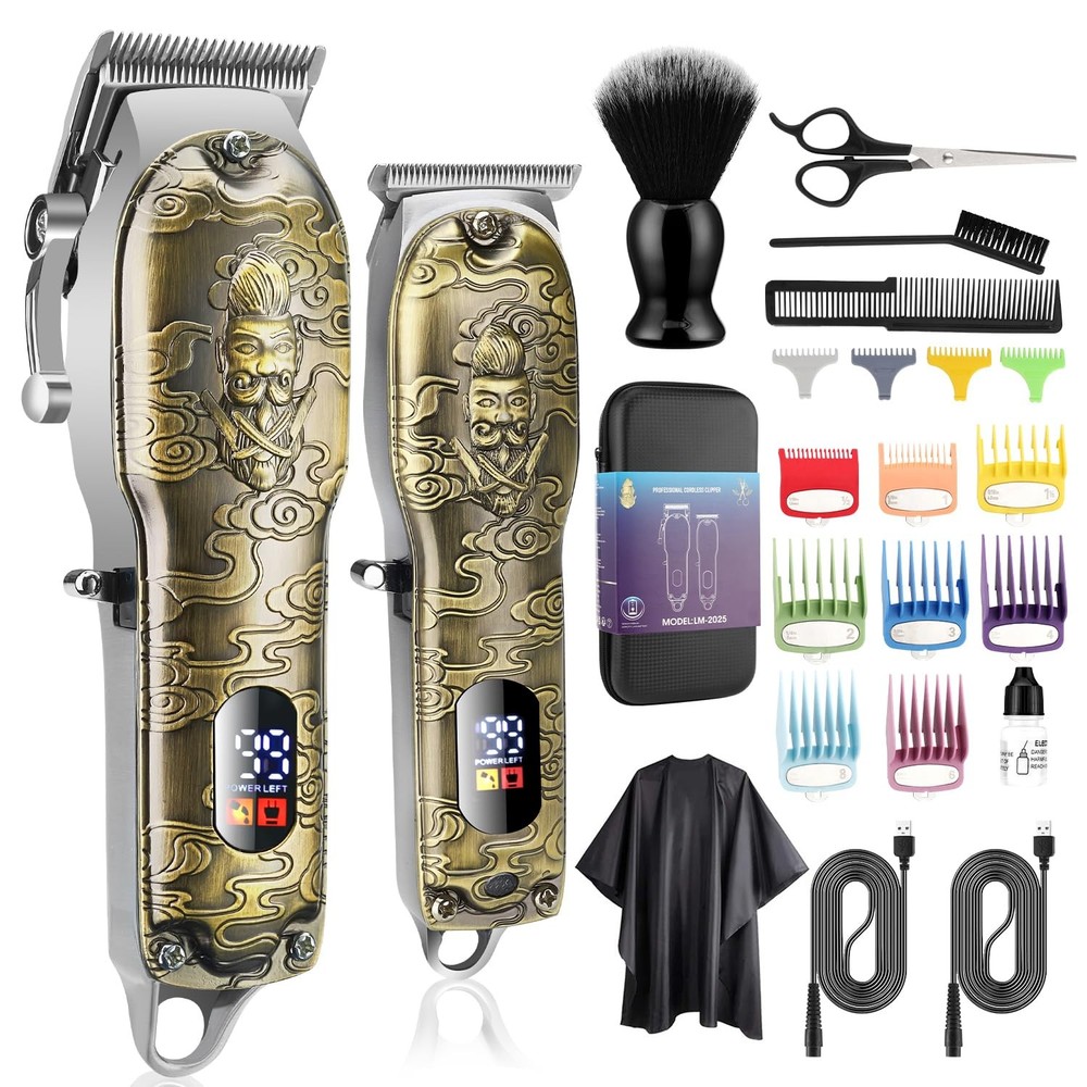 Professional Men's Hair Clipper & Beard Trimmer Barber Set with T-Blade