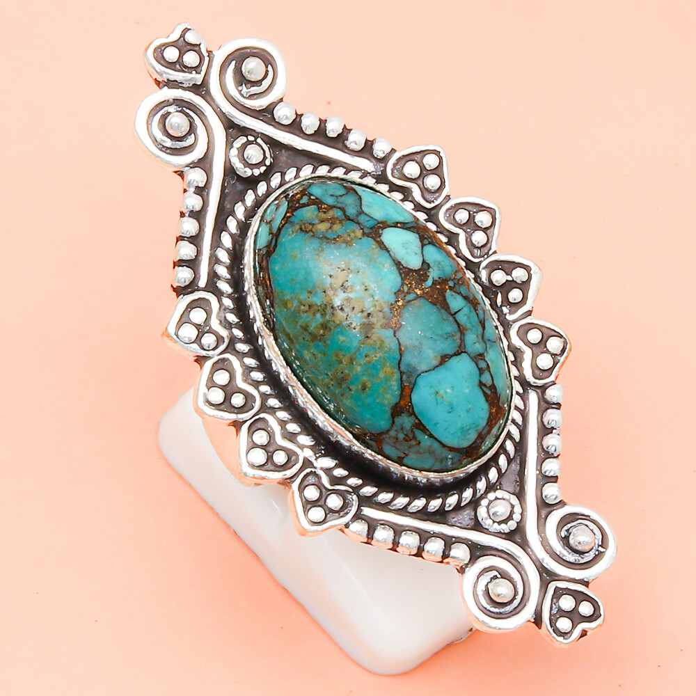 Tibetan Turquoise Gemstone Handmade Silver Jewelry Size 6