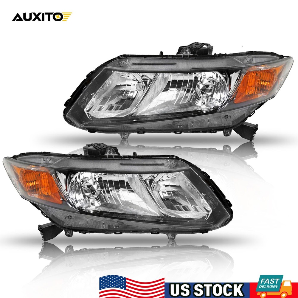Black Headlights Assembly For 2012-2015 Honda Civic Sedan 12-13 Coupe Left+Right