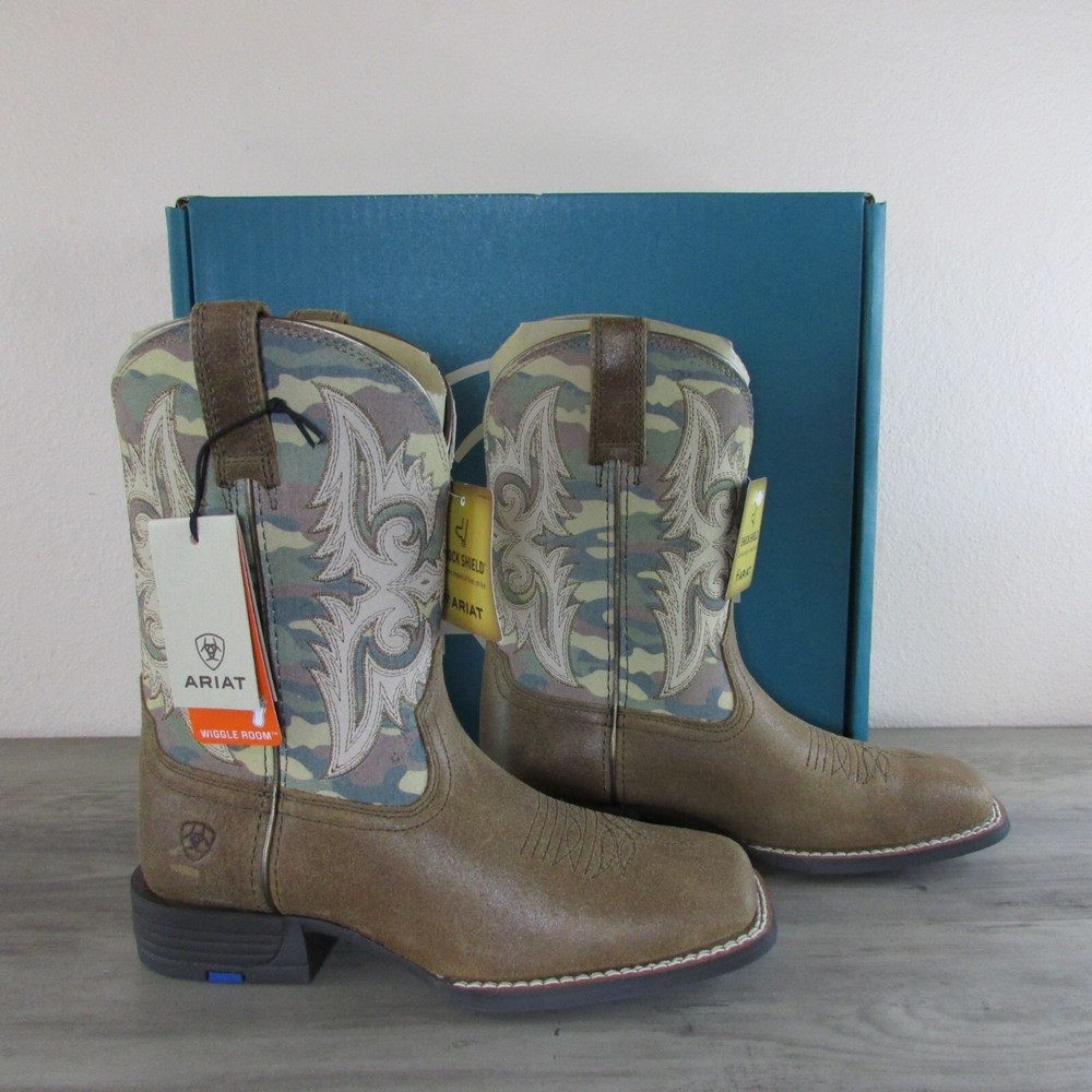 Ariat Youth Lonestar Square Toe Western Boots in Wicker Camo Size 4.5 - 100% Durable