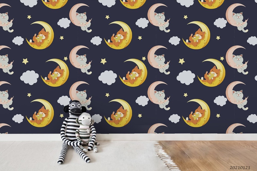 3D Moon Cloud Cat Cartoon Pattern Wall Murals Wallpaper Murals Wall Sticker
