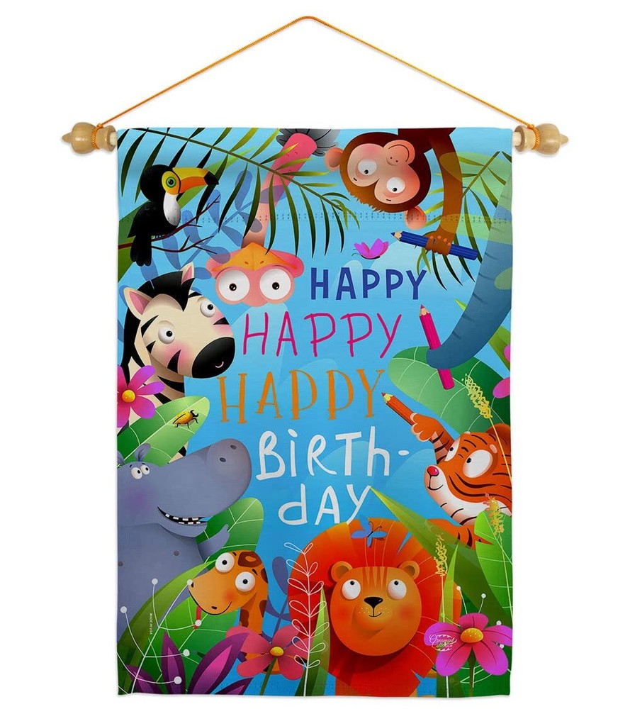 Celebrate with Gather Garden Birthday Flag Set Featuring Wood Dowel and Cake Design