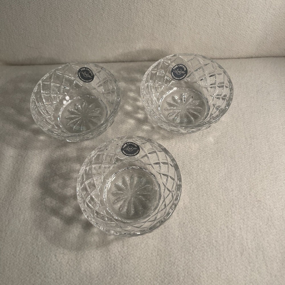 3LENOX Czech Crystal Criss Cross Diamond Dish Bowl 3 x 1.75 Inches New