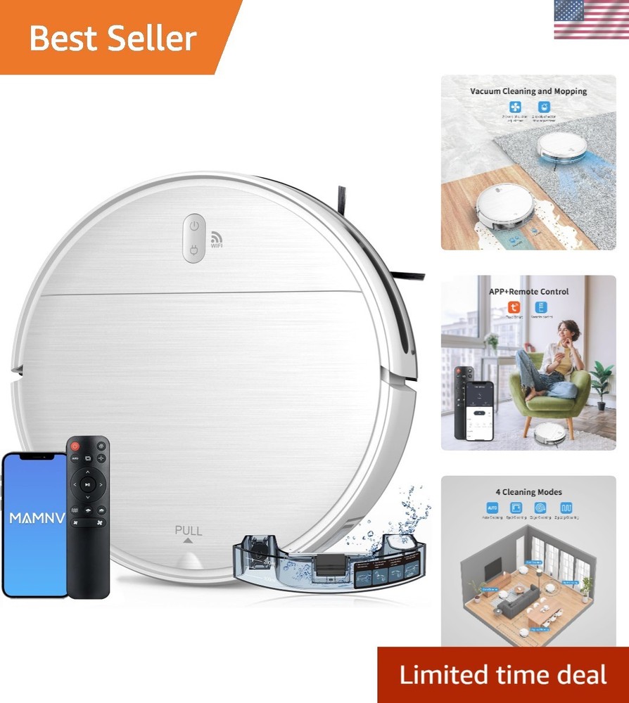 2-in-1 Robot Vacuum and Mop with Smart Voice Control for Pet Hair - Slim Design