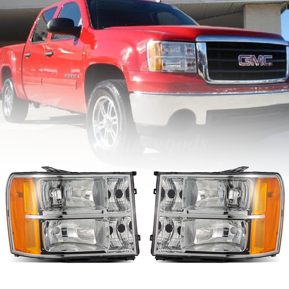 Headlights Fit For 2007 2008-2013 GMC Sierra 1500 2500HD 3500HD Lights L+R Lamps