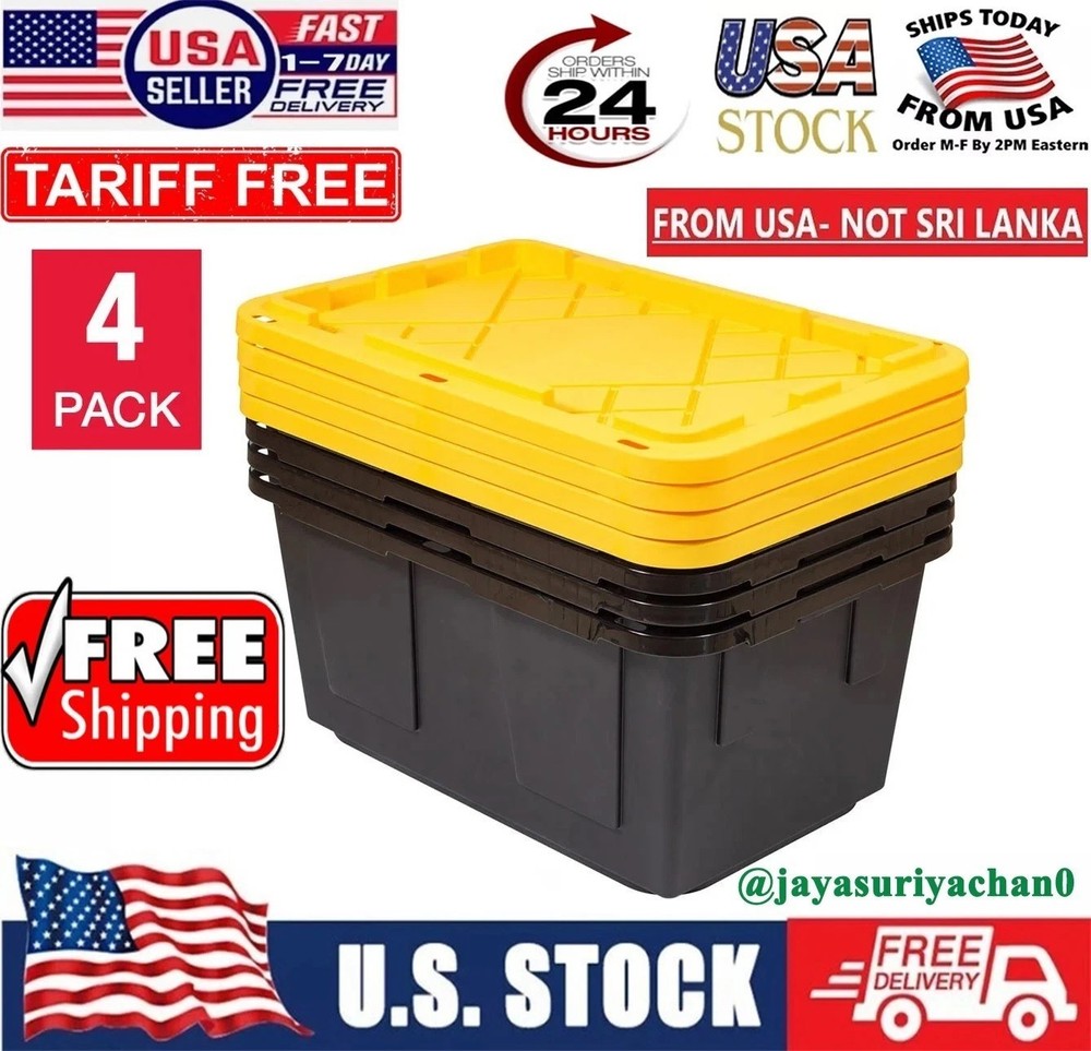 Greenmade 27 Gallon Plastic Storage Container Bin Large Box 4-Pack Black 559568