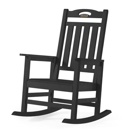Outdoor Rocking Chair, High Back Porch Rocker Chair, All Weather 1 Black