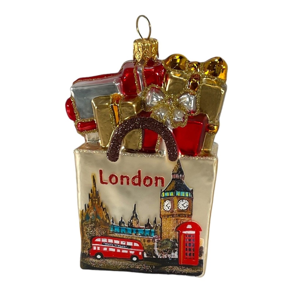 London England Shopping Bag Polish Glass Christmas Ornament Travel Decoration