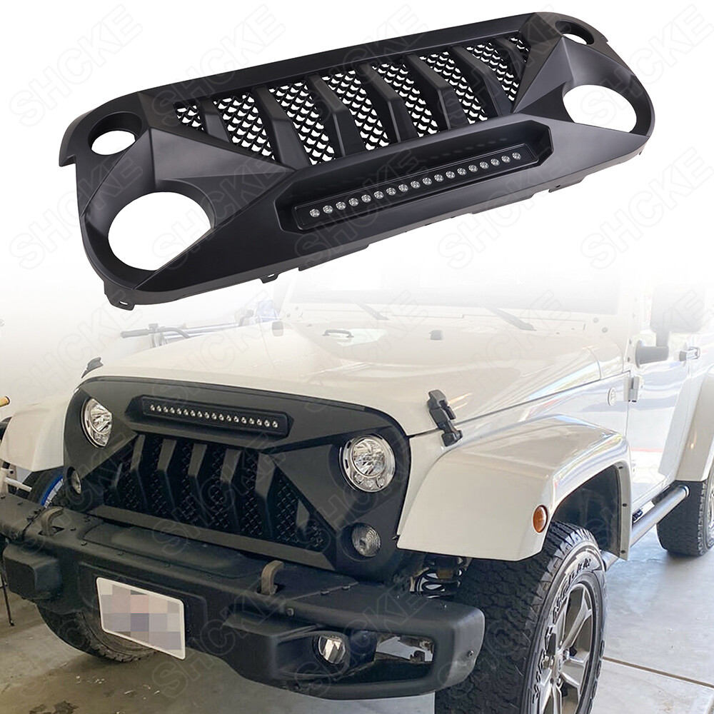 Black Front Grill with LED Lights for Jeep Wrangler JK 2007-2018