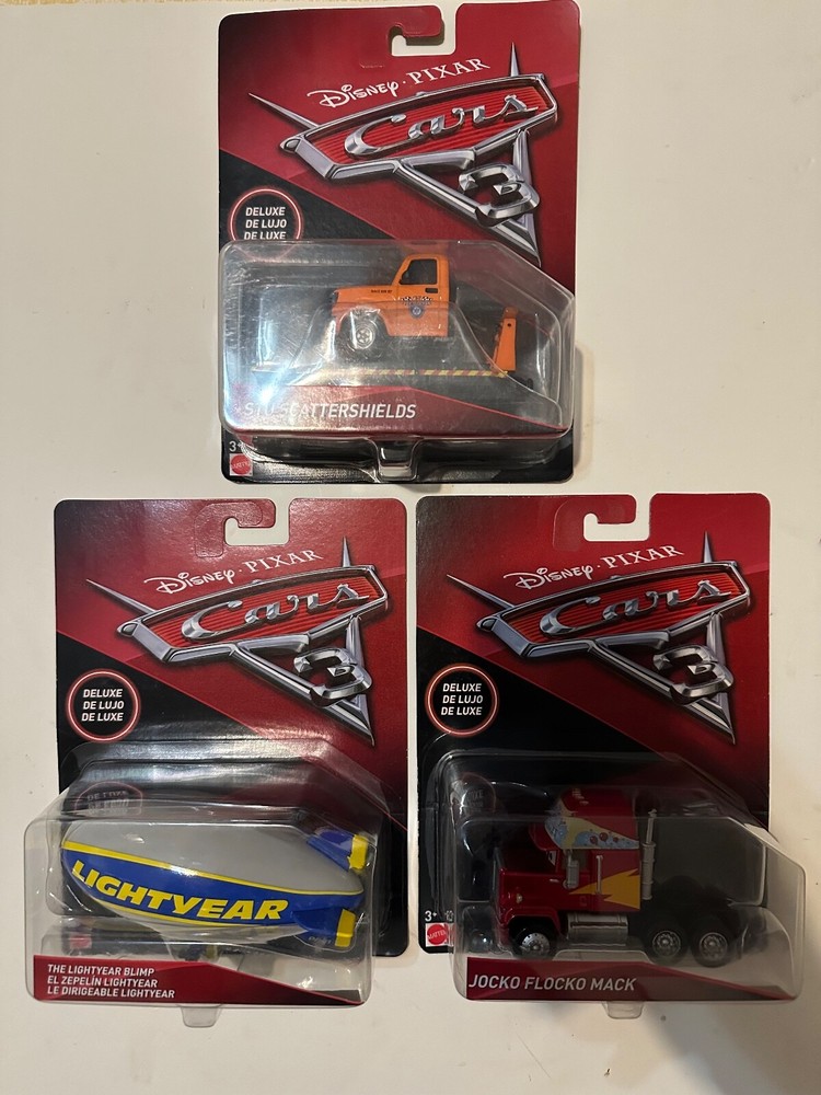 Cars 3 very rare International Stu Scattershields, Jocko and Lightyear Blimp!!!