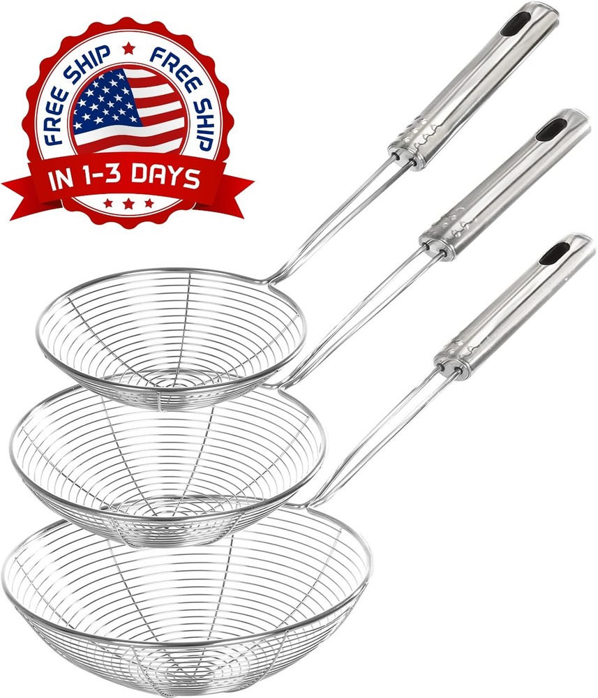 Acero Inoxidable Colador y Cucharón 3 Piezas Para Cocina Nuevo