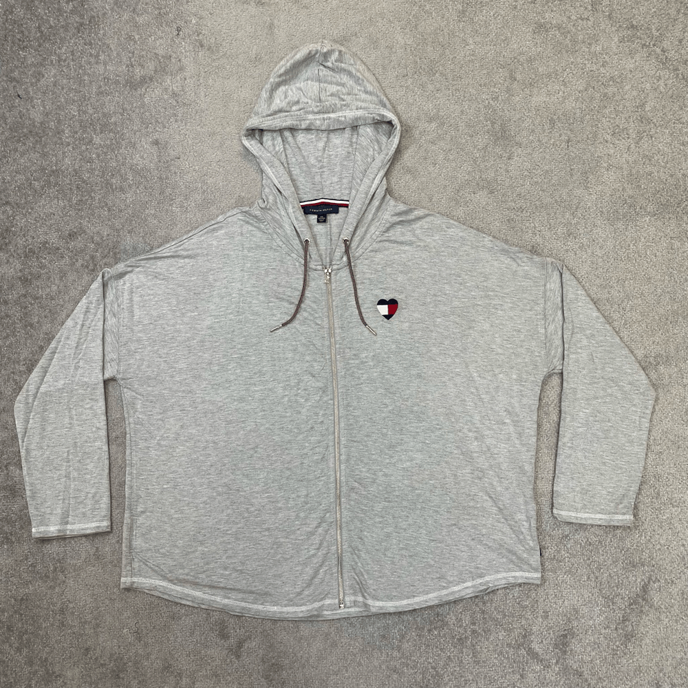 Tommy Hilfiger Embroidered Heart Logo Hoodie Gray XXL Womens NWOT