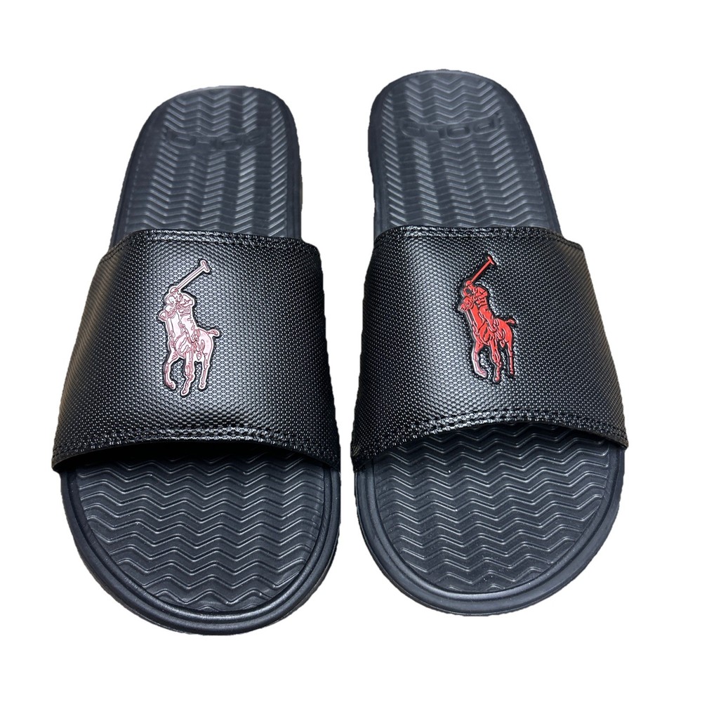 Polo Ralph Lauren Rodwell Signature Pony Slides Sliders Red Pony Size 8 D