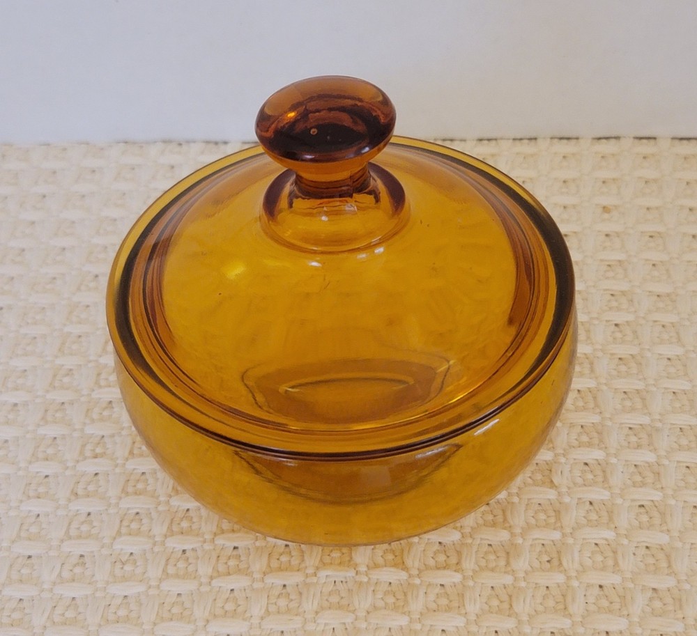 Vintage Amber Glass Candy/Nut Or Trinket Jar Dish
