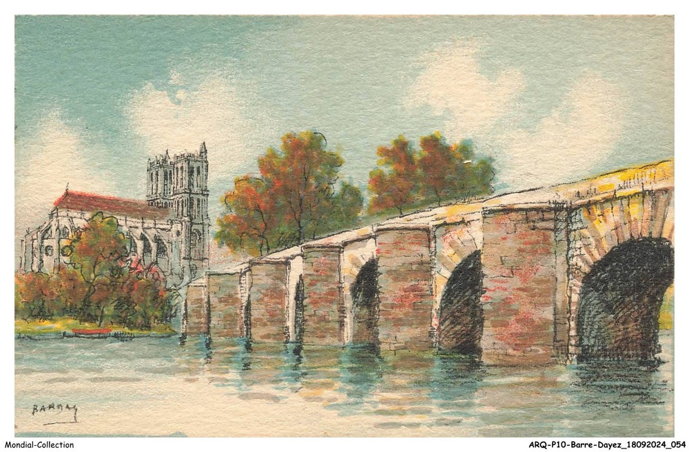 Old bridge & cathedral in Mantes-la-Jolie - ARQP10-0689-BARRE-DAYEZ