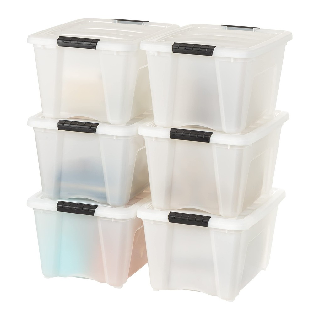 32 Quart Clear Stackable Pull-Out Storage Bin with Lid by IRIS 588248