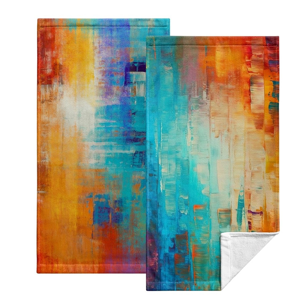 Burnt Orange Hand Towels Set of 2 with Turquoise Abstract Art Oil Painting