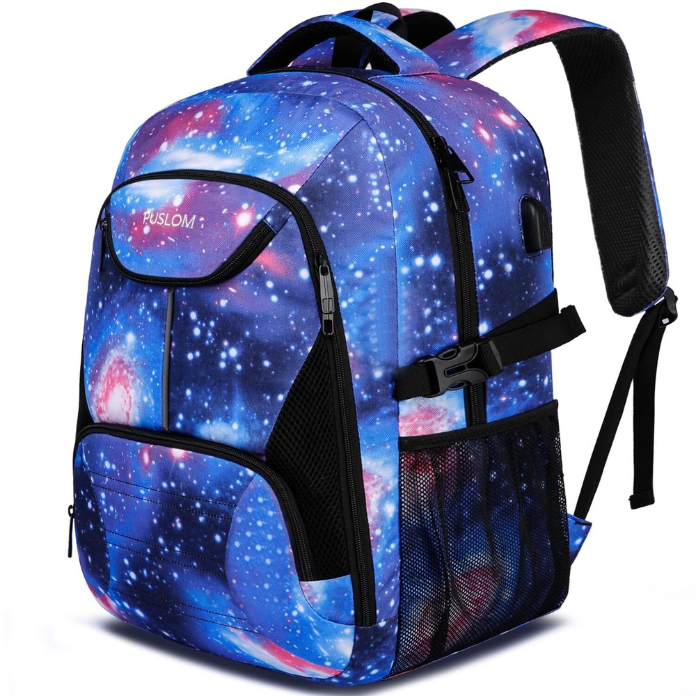 Galaxy Print Backpack with USB Charging Port for College Travel School Business  