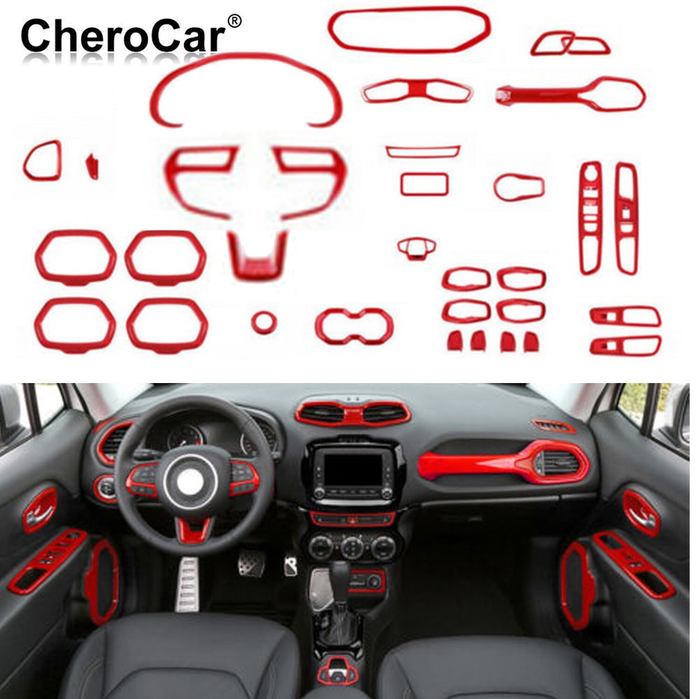 33X Car Red Center Decoration Cover Trim kit For Jeep Renegade 2016+ Accessories