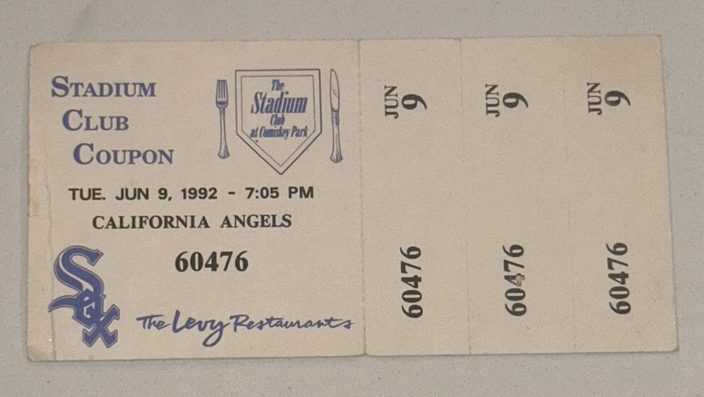 6/9/92 White Sox Angels MLB Ticket Stub Stadium Club Coupon Frank Thomas HR #47-image
