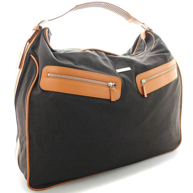 GUCCI Canvas & Leather Dark Travel Shoulder Bag Style 019-0441