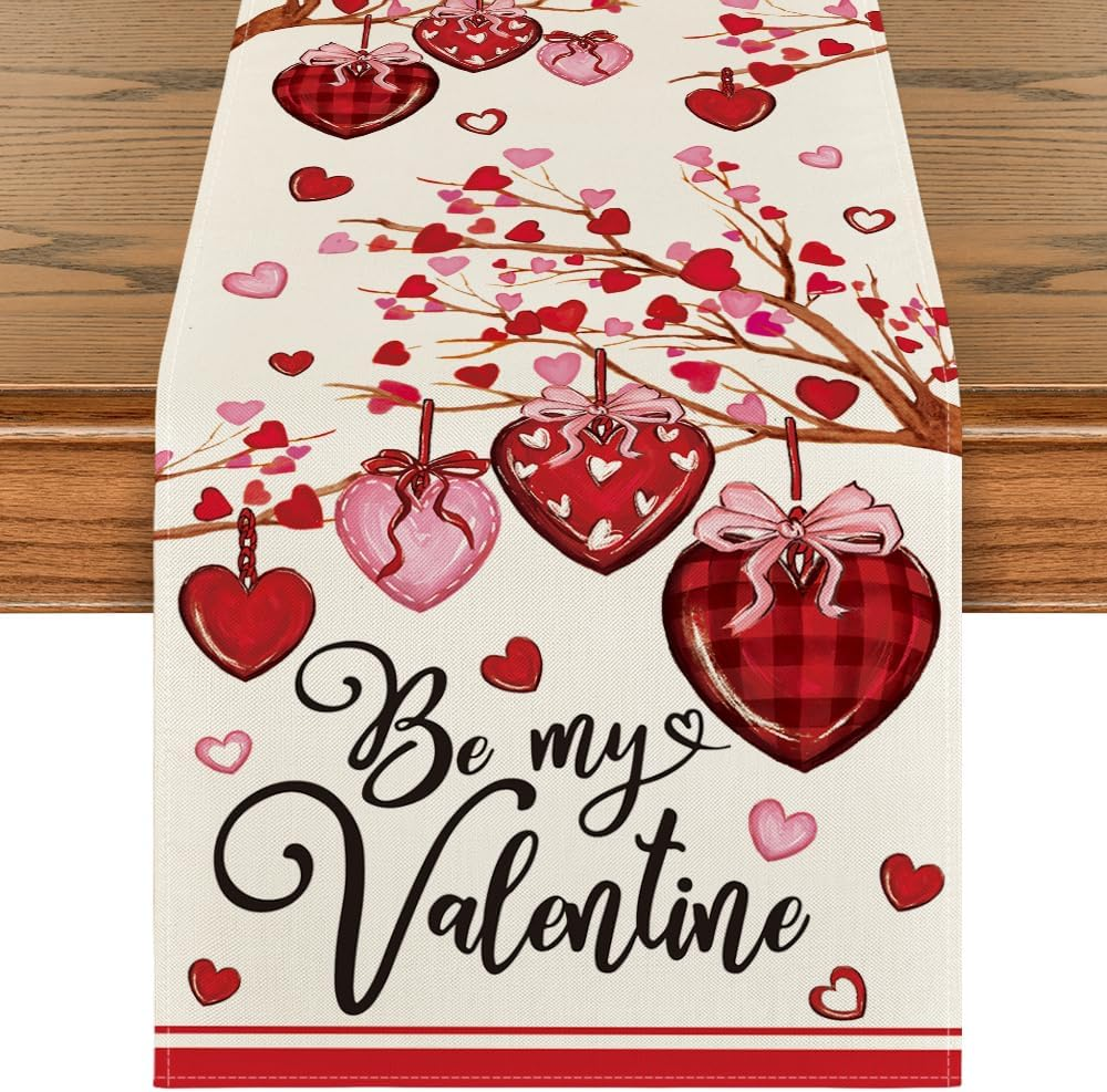 Stripe Heart Valentine'S Day Table Runner, Be My Valentine Anniversary Kitchen D