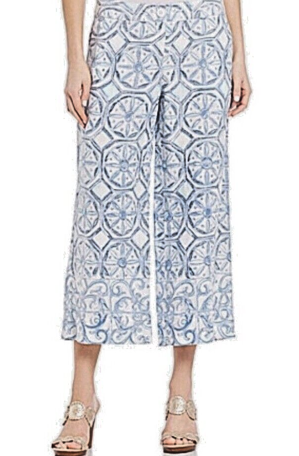 Tommy Bahama Women's Watercolor Tiles Linen Cropped Gaucho Pants, Size 8
