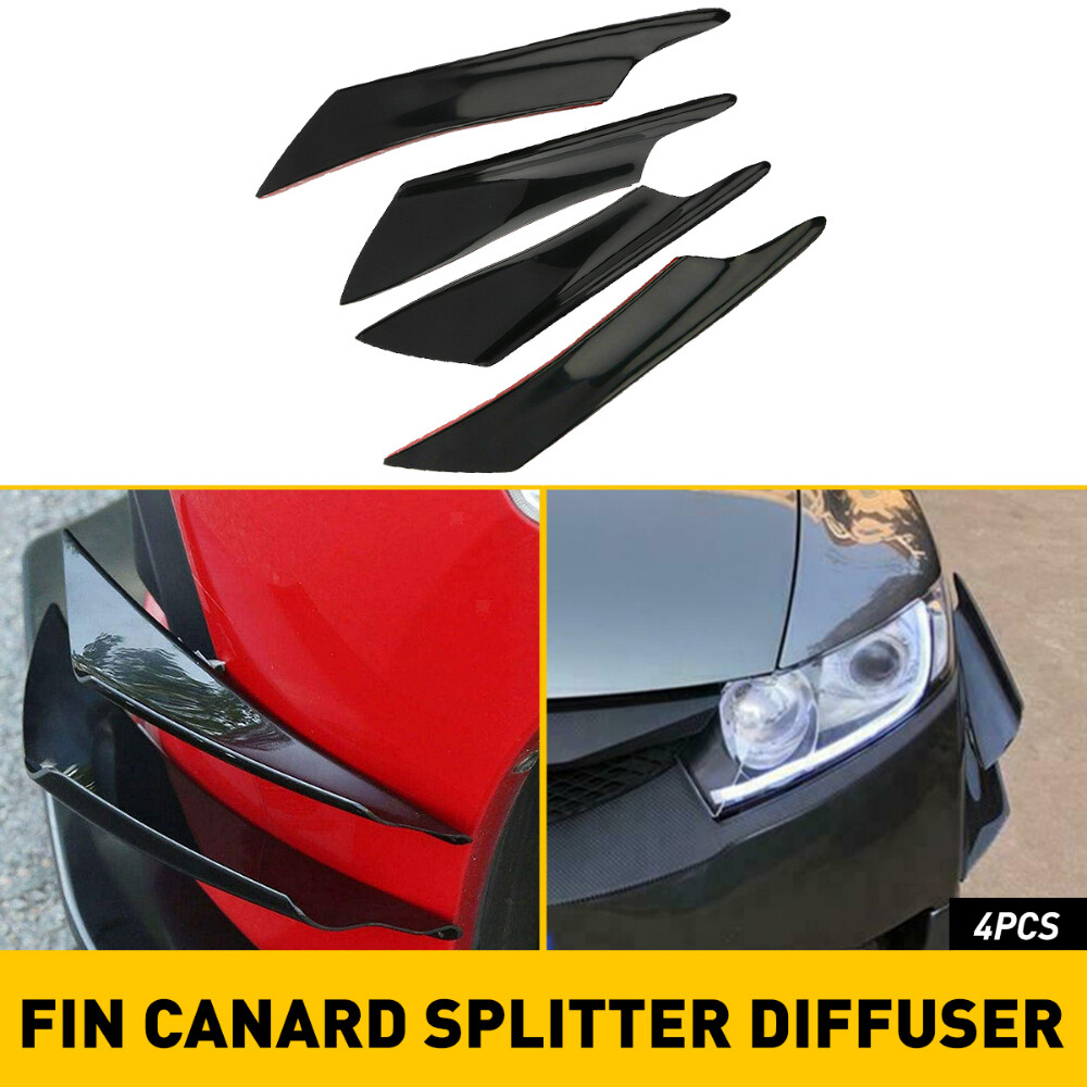 4x Glossy Black Car Bumper Fin Canard Diffuser Splitter Valence Spoiler Lip US