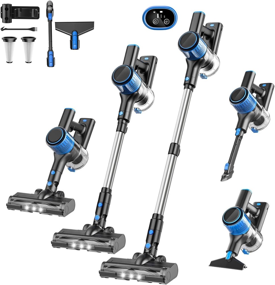 Cordless Vacuum Cleaner, 30Kpa 8-in-1 Stick with LED Display & 3 Blue