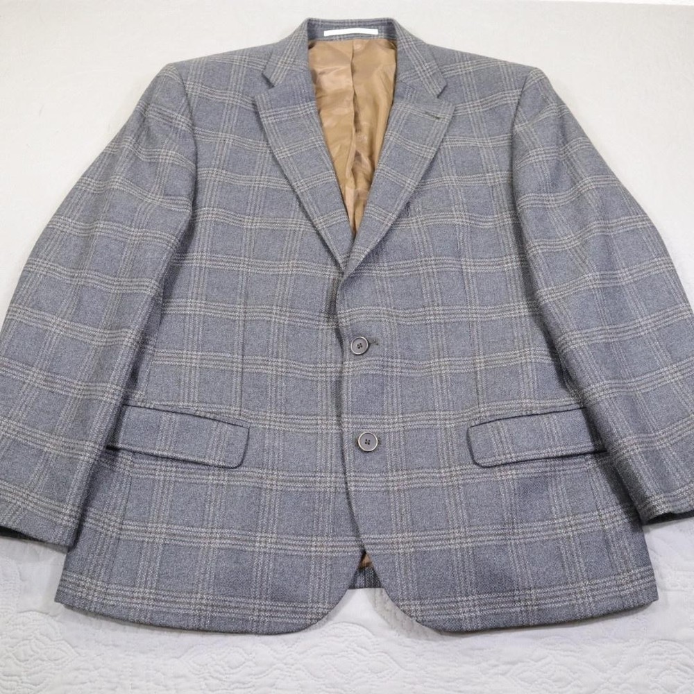 Baumler Sport Coat Mens 54 Gray Plaid Wool Blazer Tollegno 1900 Italy 2 Button
