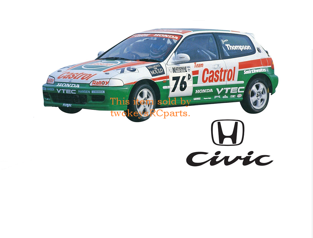 1:10 RC Clear Body Shell - Honda Civic with Castrol stickers 200mm