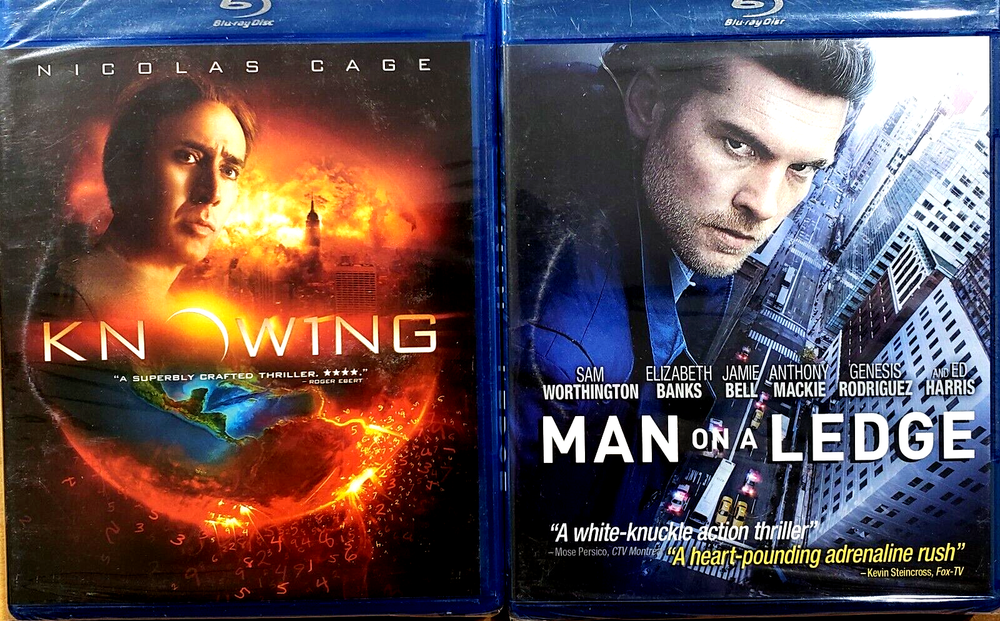 $45 Value ( 2 New ) Blu Ray Titles Man on a Ledge & KNOWING Action Drama Sealed