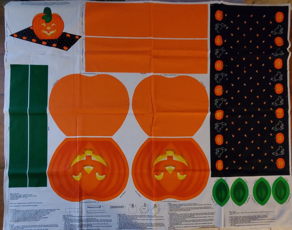 Vintage VIP Cranston Halloween Fabric Panel with Jack O Lantern Design for Baskets or Table Runner  